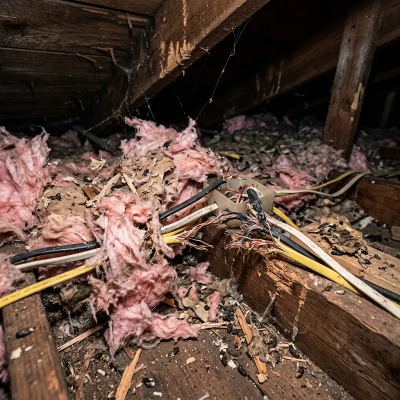 Contaminated ceiling insulation being assessed in a Eden Park roof space