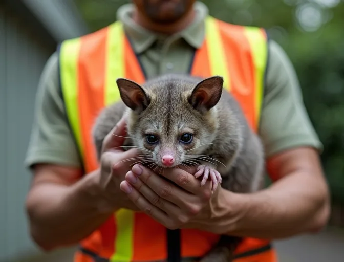 Animal handler safely recovering a deceased possum in Eden Park